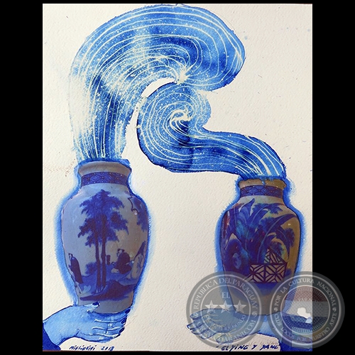 El ying y yang - Serie AZUL dibujo sobre papel de Ricardo Migliorisi - Año: 2018